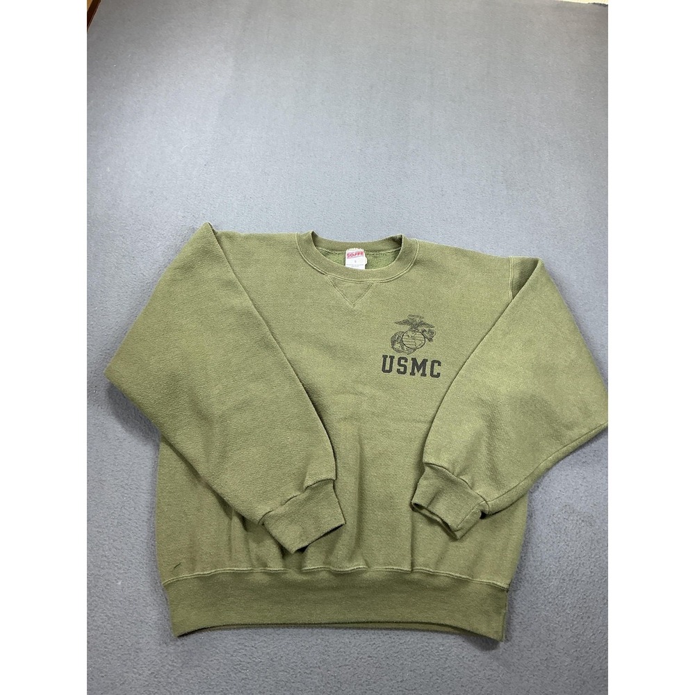 USMC Soffe Sweatshirt Mens Small‎ Green Crewneck Fleece Pullover Military